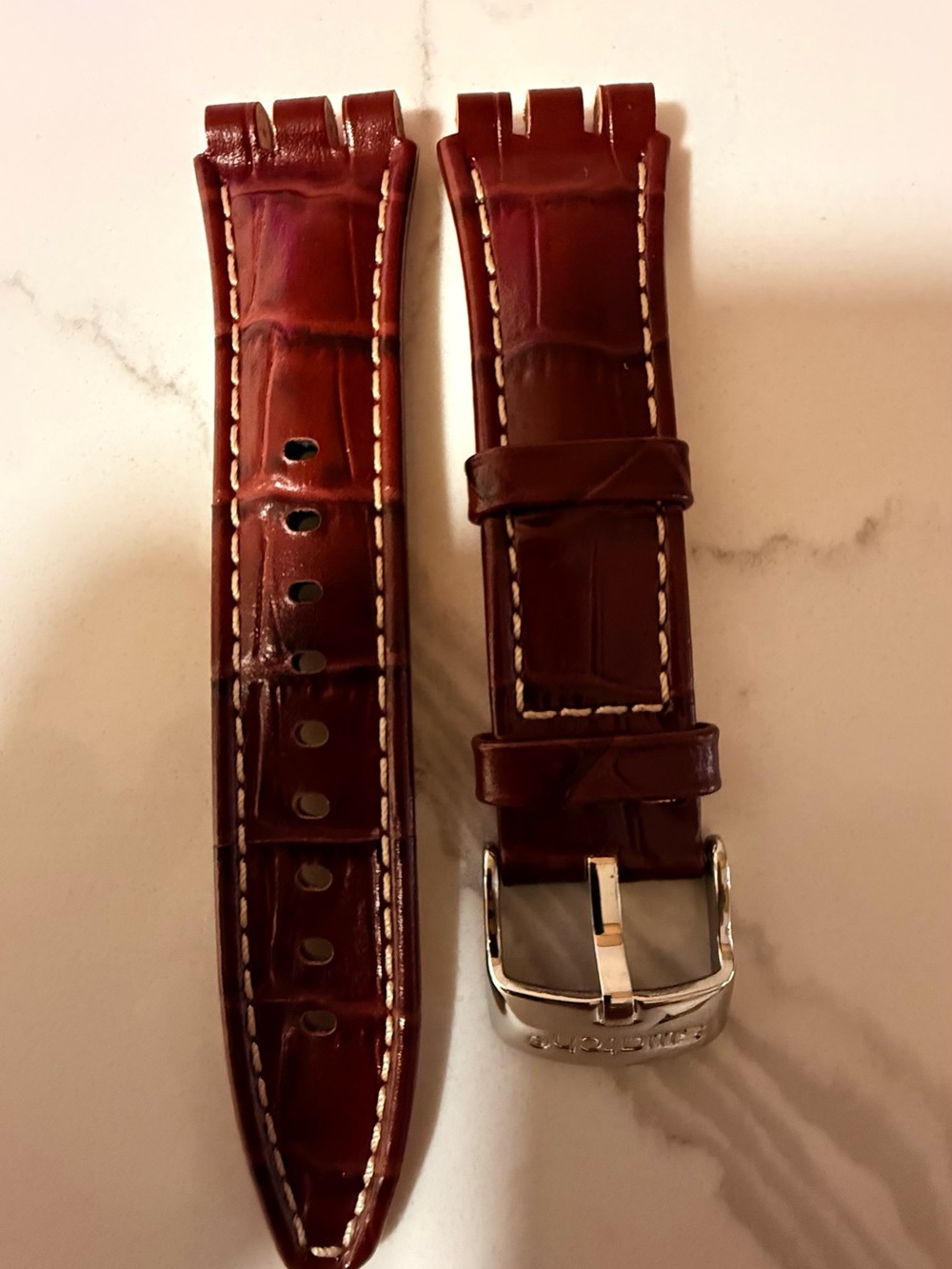NEW!! Swatch Irony Brown Aligator Strap, White Stitching